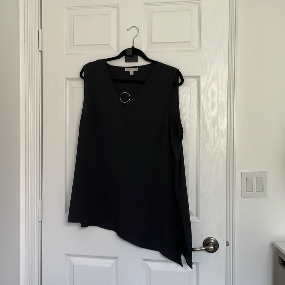 Black sleeveless asymmetrical top